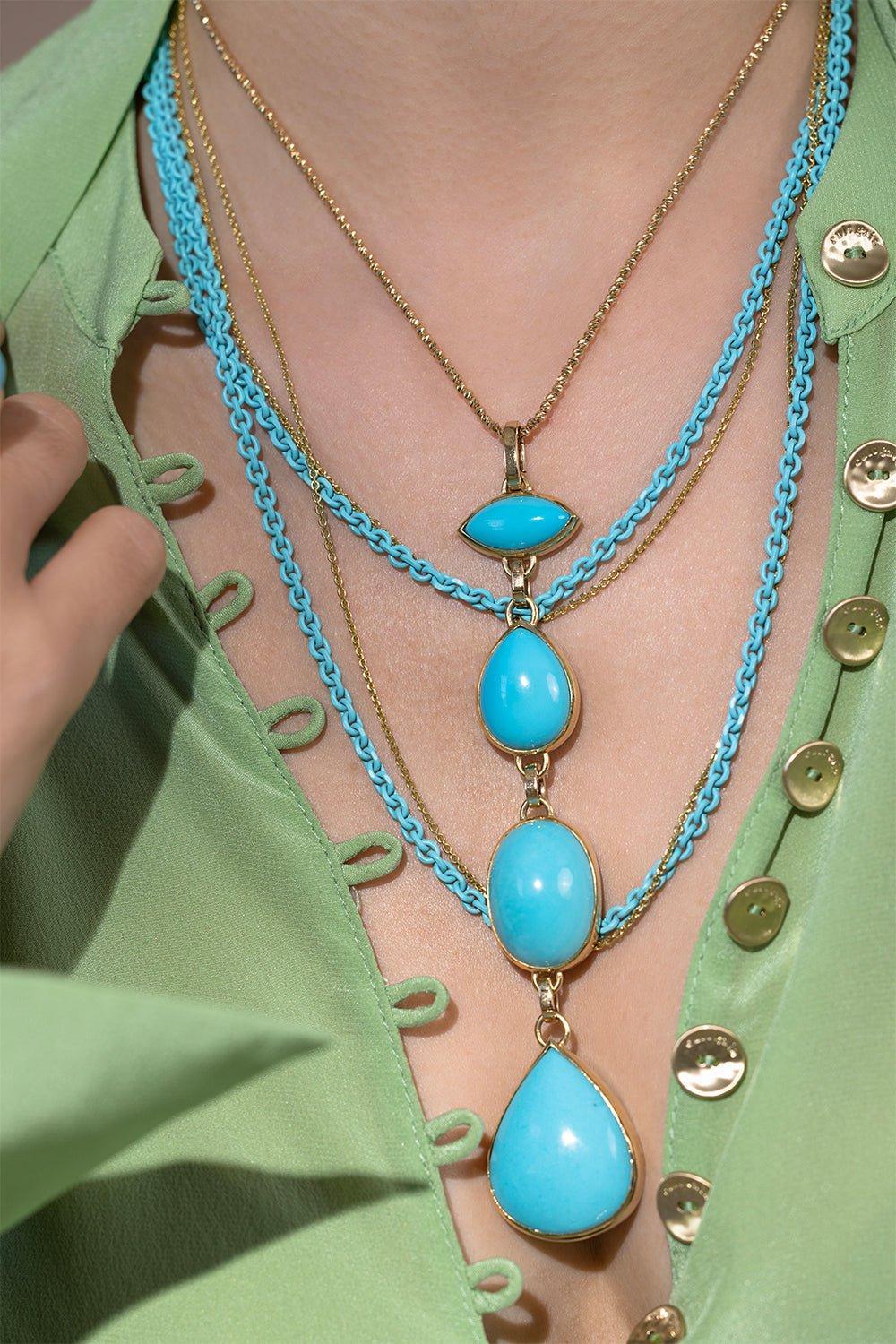 Turquoise Chroma Cut Trace Chain Necklace - Image 3