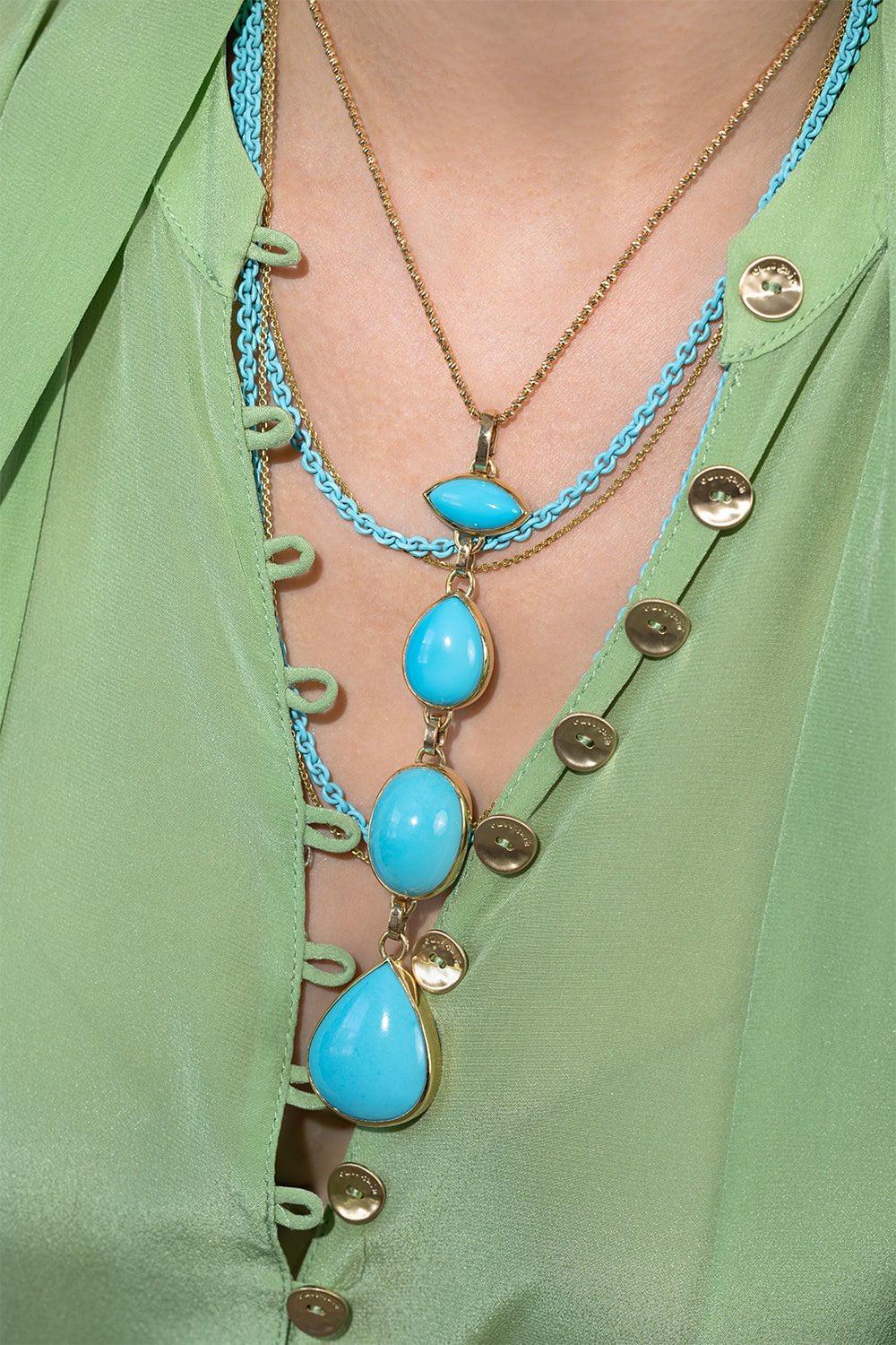 Turquoise Chroma Cut Trace Chain Necklace - Image 4