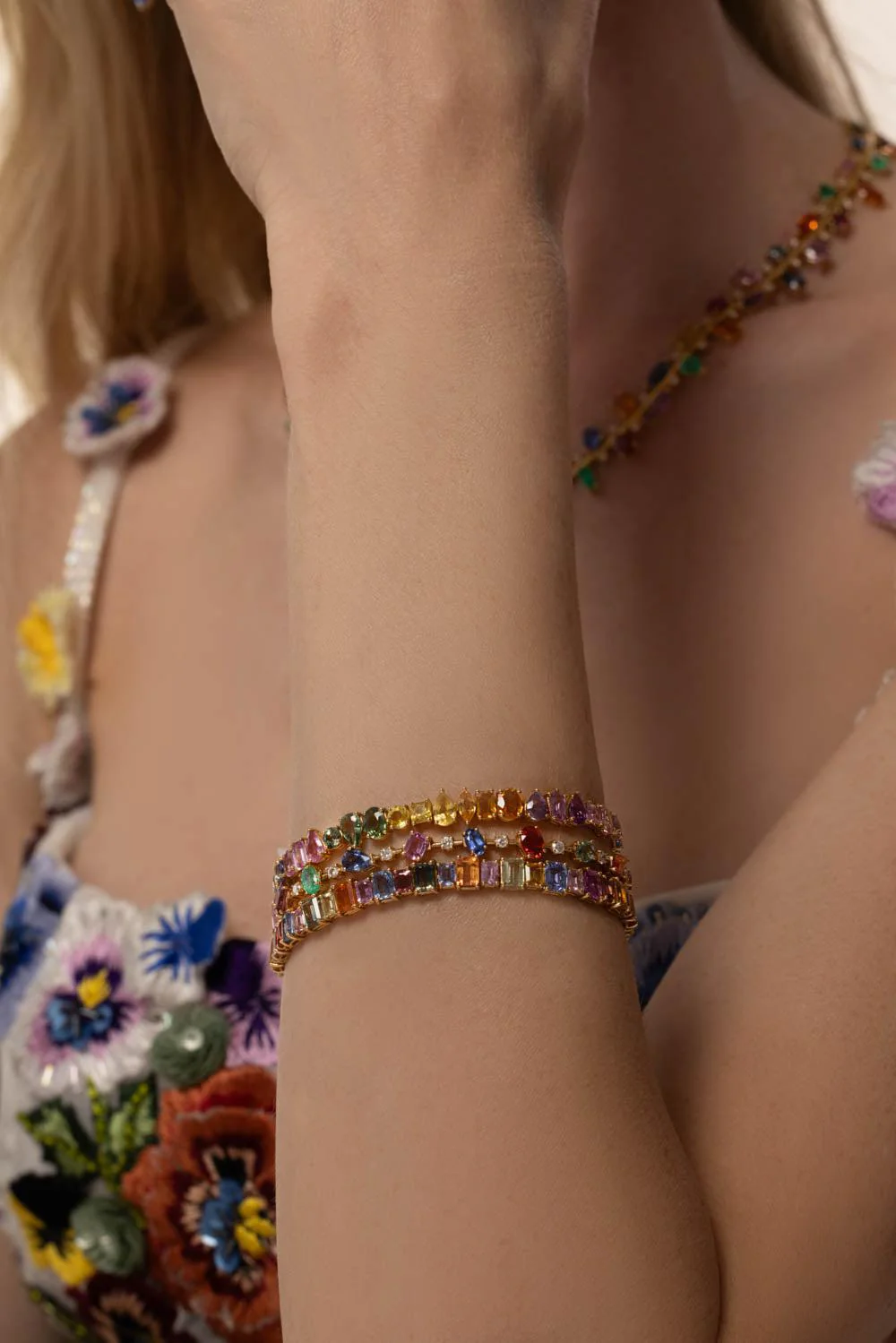 Desert Blooms Multi-colored Sapphire Tennis Bracelet - Image 2