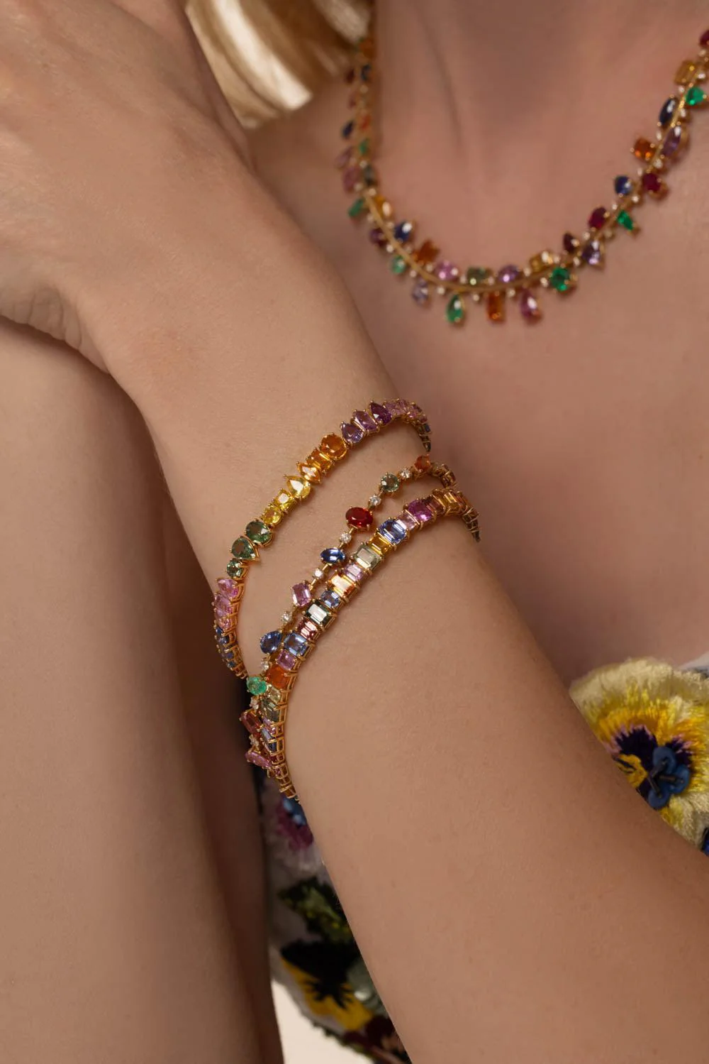 Desert Blooms Multi-colored Sapphire Tennis Bracelet - Image 3
