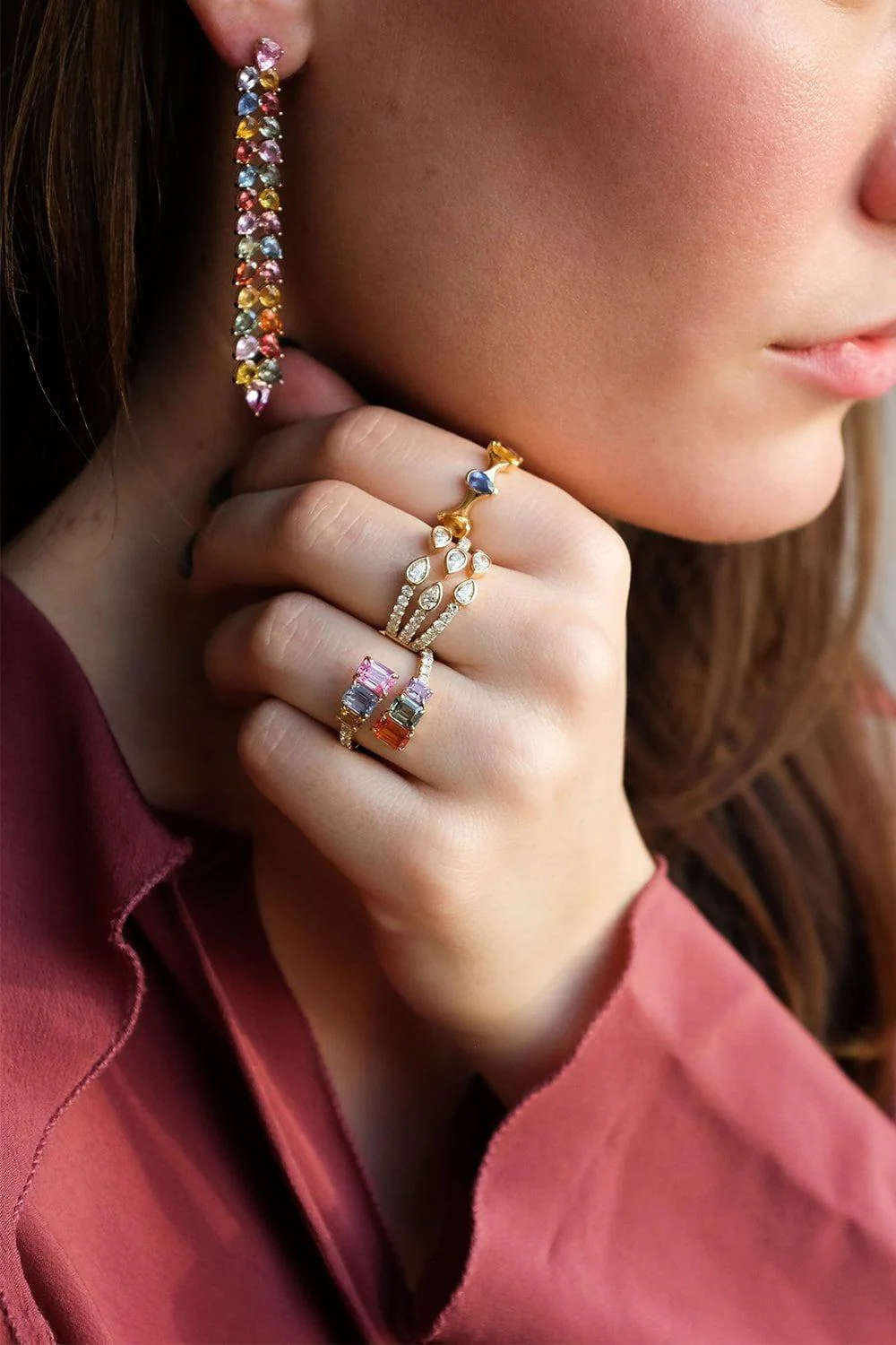 Desert Blooms Wildflower Multi Sapphire Linear Earrings - Image 2