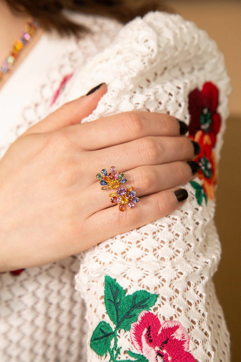 Desert Blooms Wildflower Split Multi Sapphire Cocktail Ring - Image 2