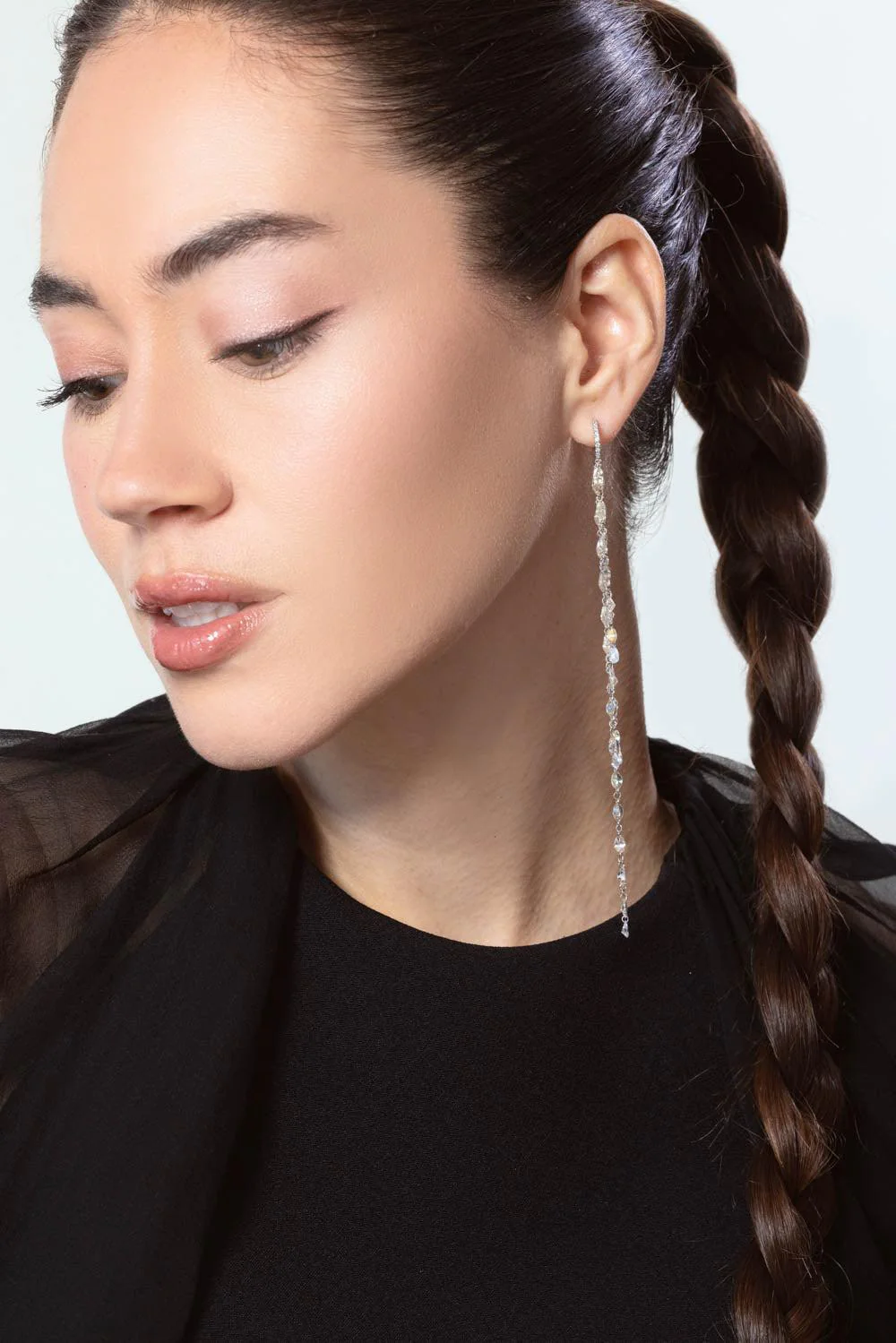 Marquise Diamond Shimmer Strand Huggie Earrings - Image 4