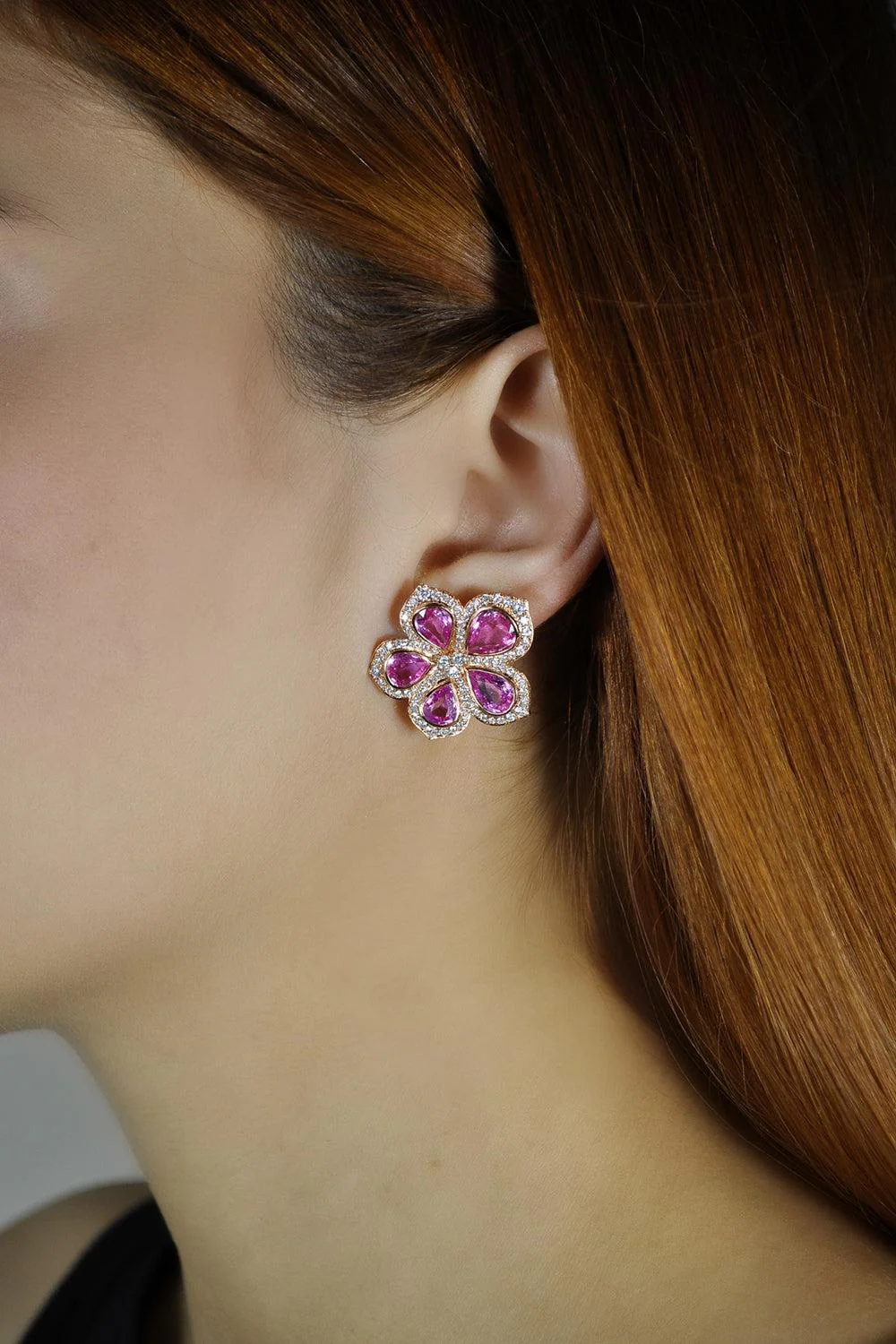 Amore Pink Sapphire Flower Earrings - Image 2