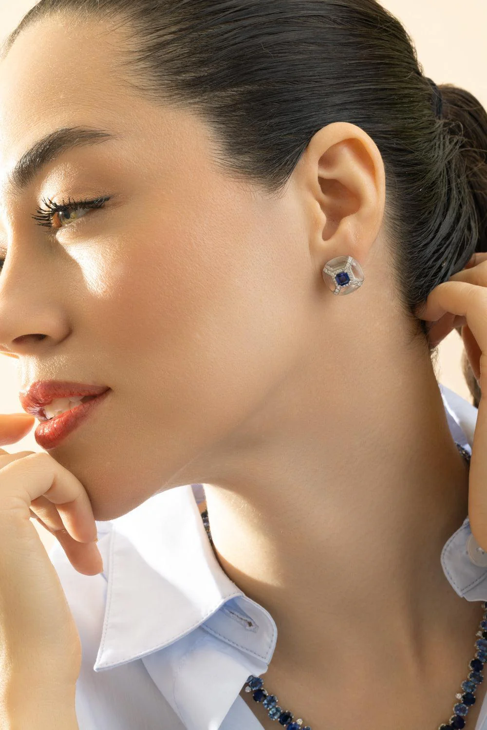Blue Sapphire Diamond Crystal Earrings - Image 2