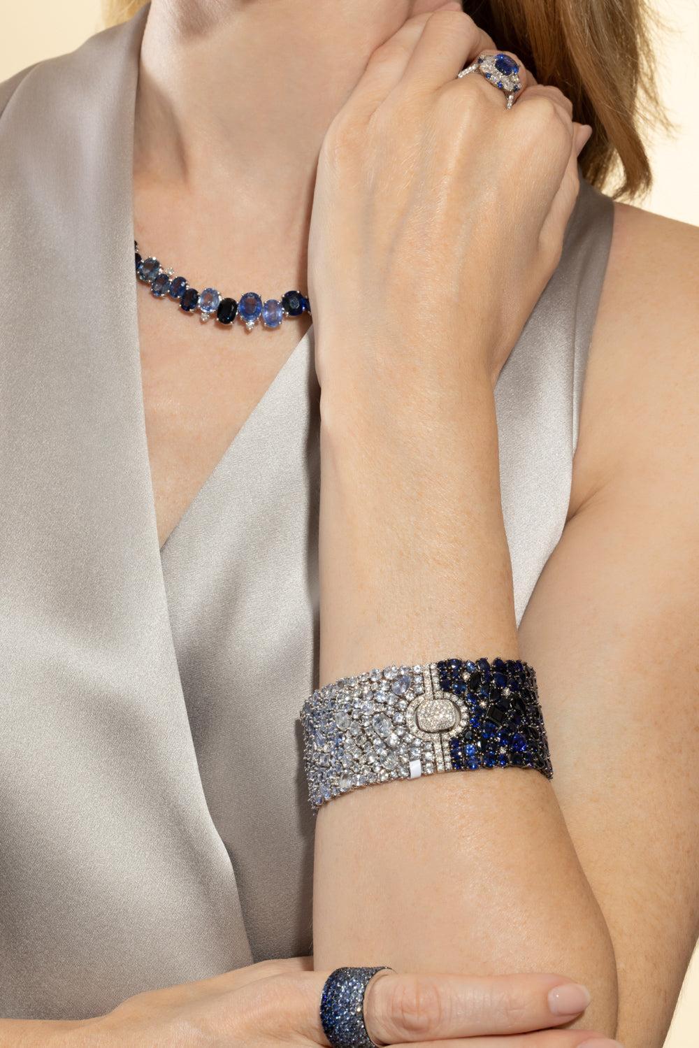 Blue Sapphire Diamond Ombre Bracelet - Image 4