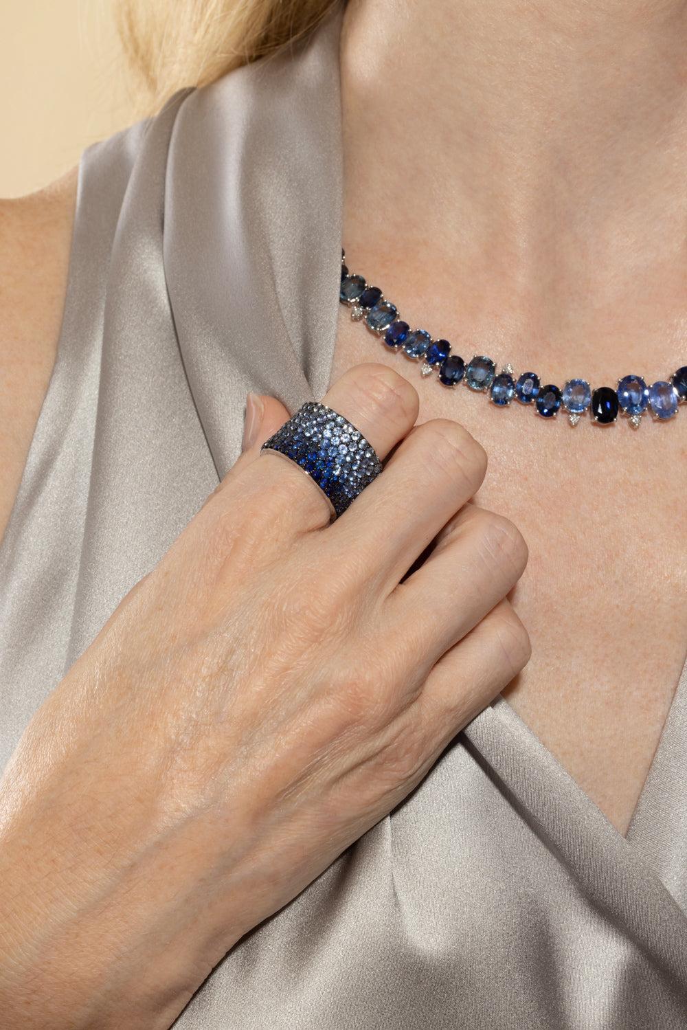 Blue Sapphire Diamond Ombre Cigar Ring - Image 3