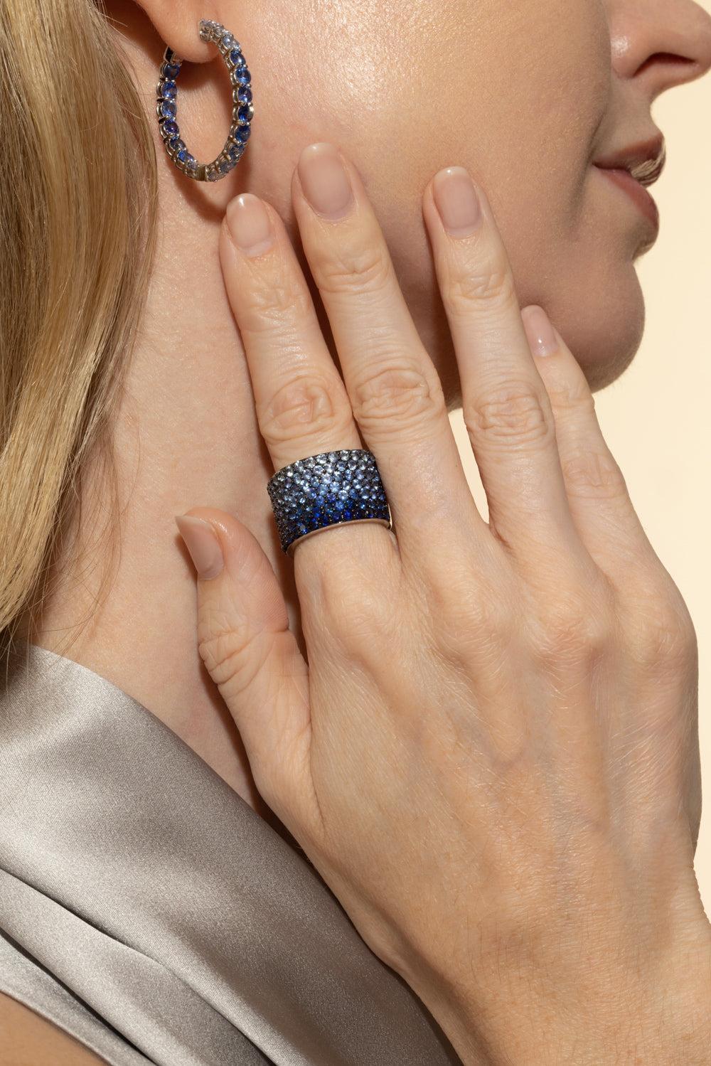 Blue Sapphire Diamond Ombre Cigar Ring - Image 4