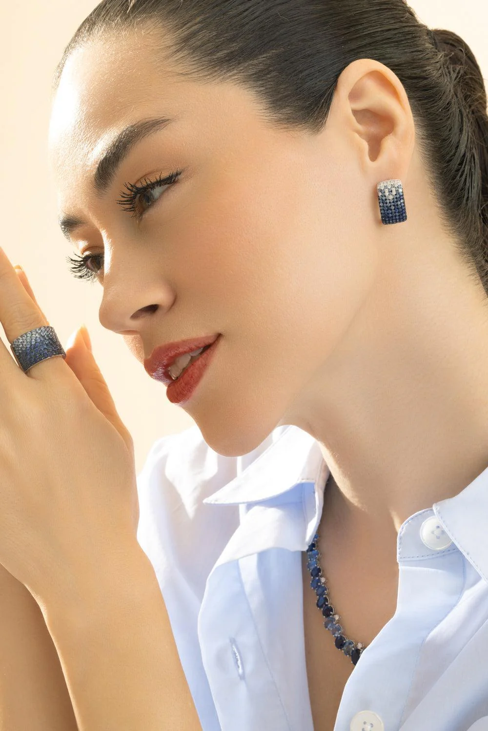 Blue Sapphire Diamond Ombre Earrings - Image 3