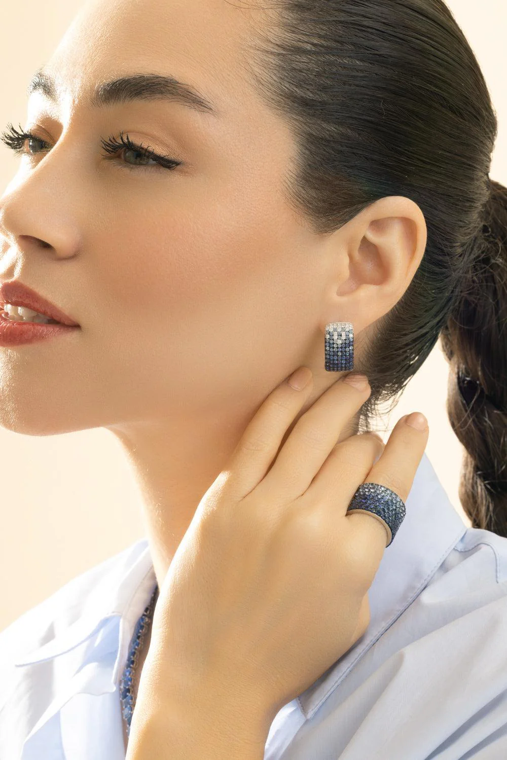 Blue Sapphire Diamond Ombre Earrings - Image 4