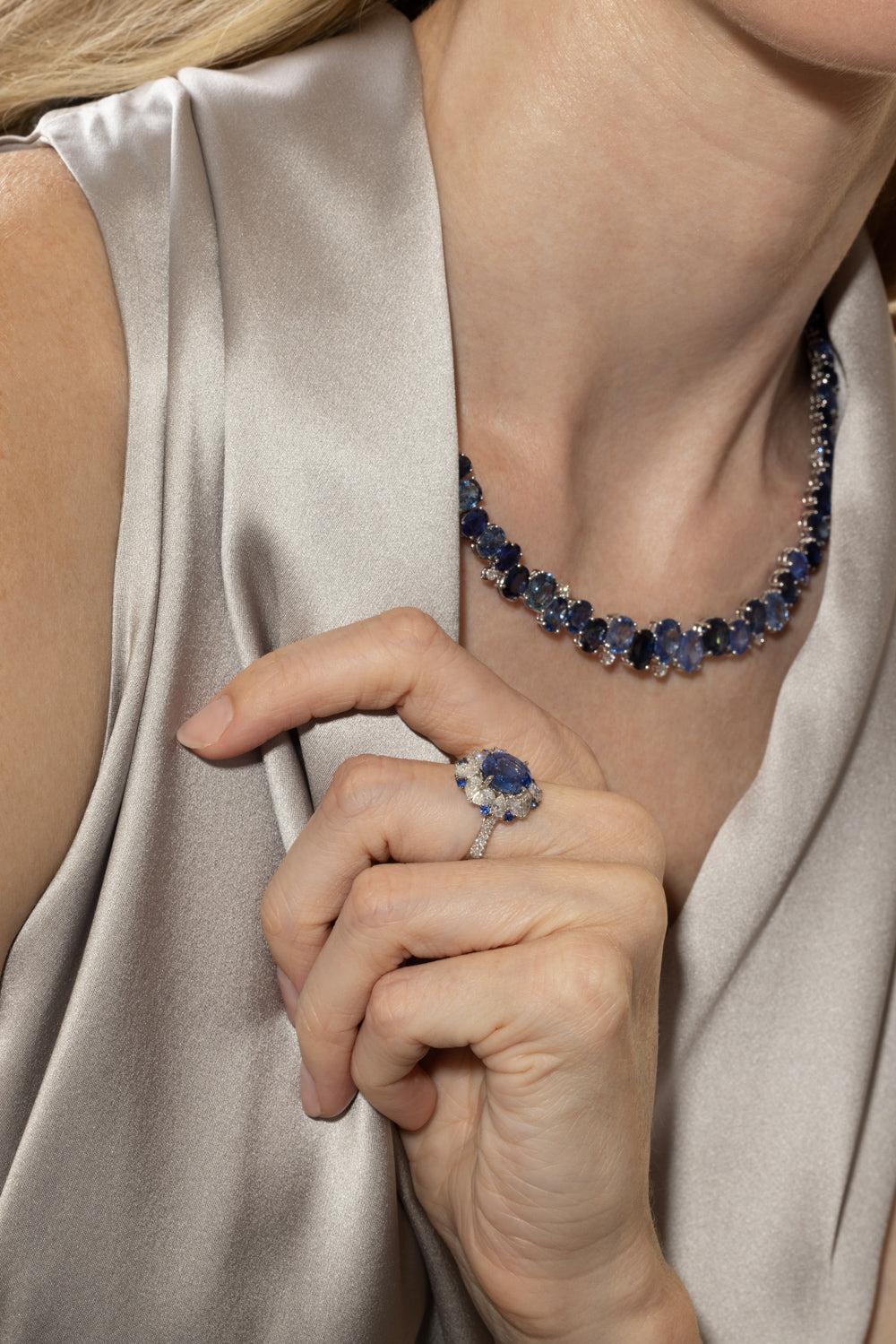 Blue Sapphire Diamond Oval Ring - Image 5