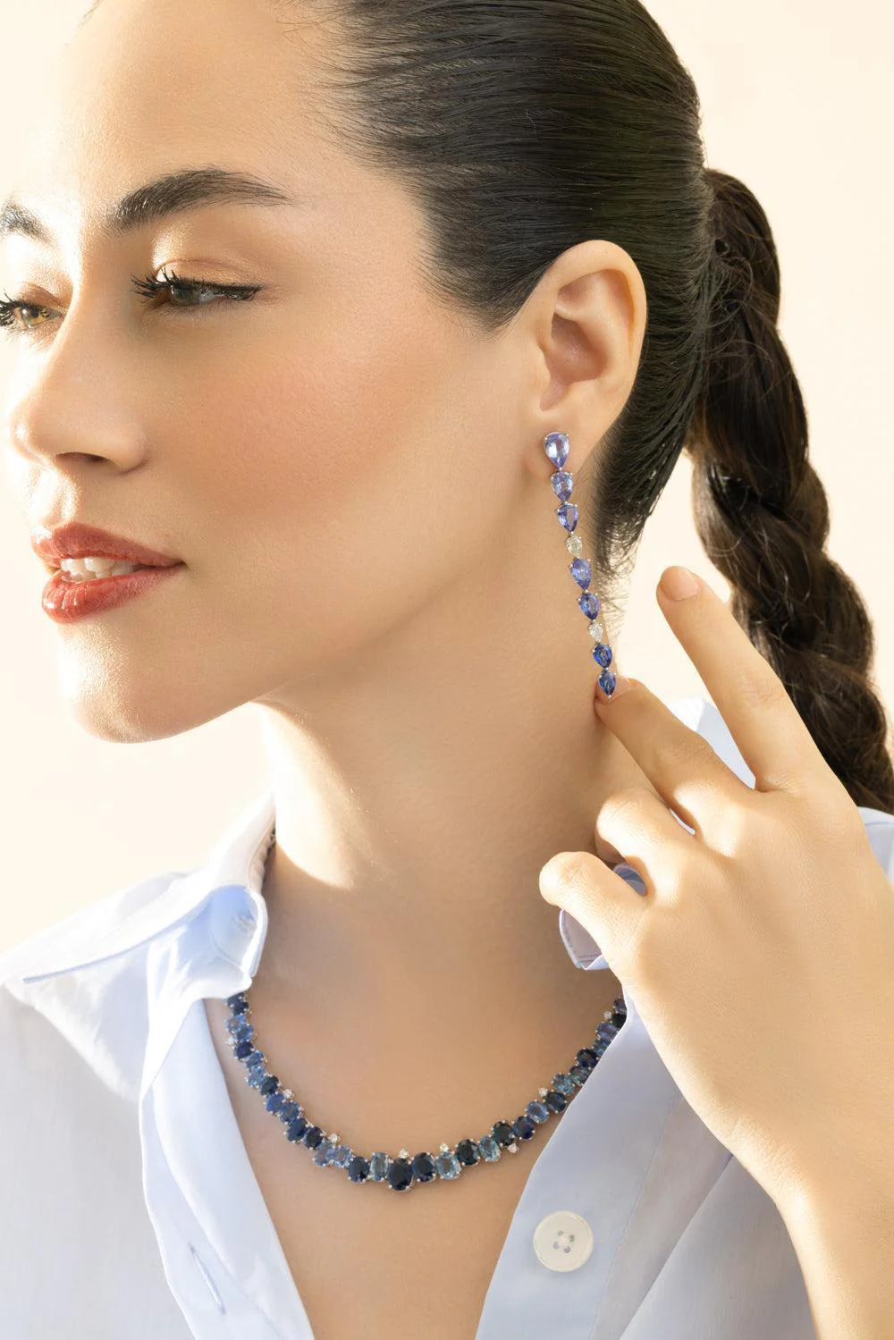 Blue Sapphire Graduate Linear Earrings - Image 3