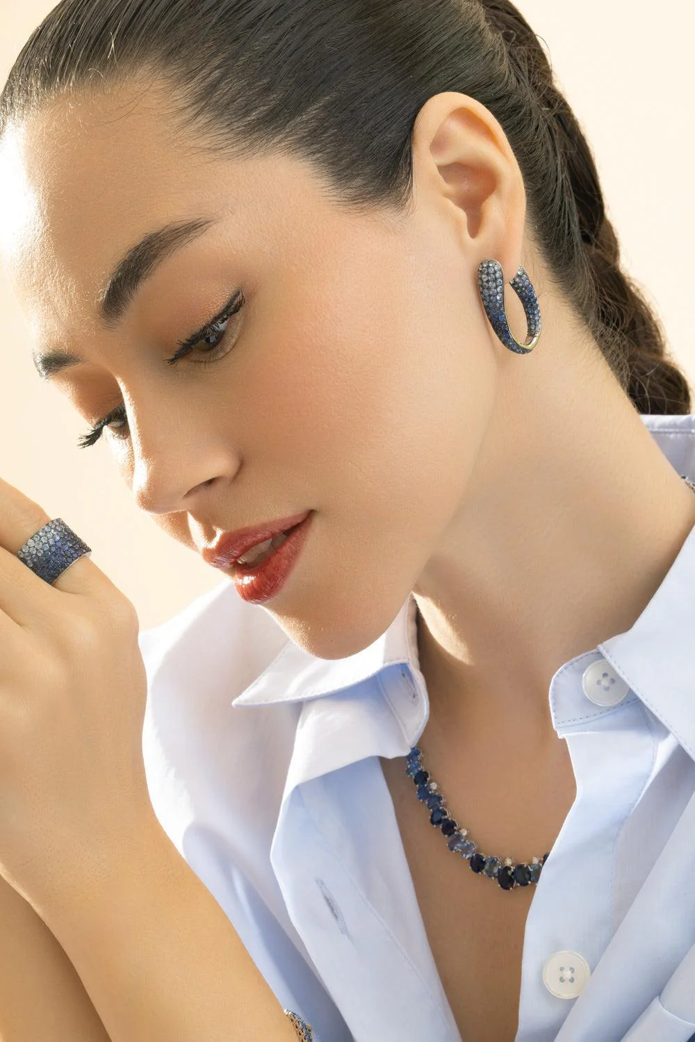 Blue Sapphire Ombre Wavy Hoop Earrings - Image 4