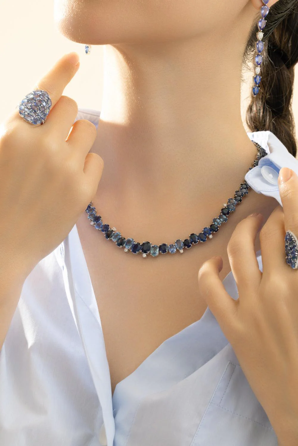 Blue Sapphire Zig Zag Necklace - Image 3