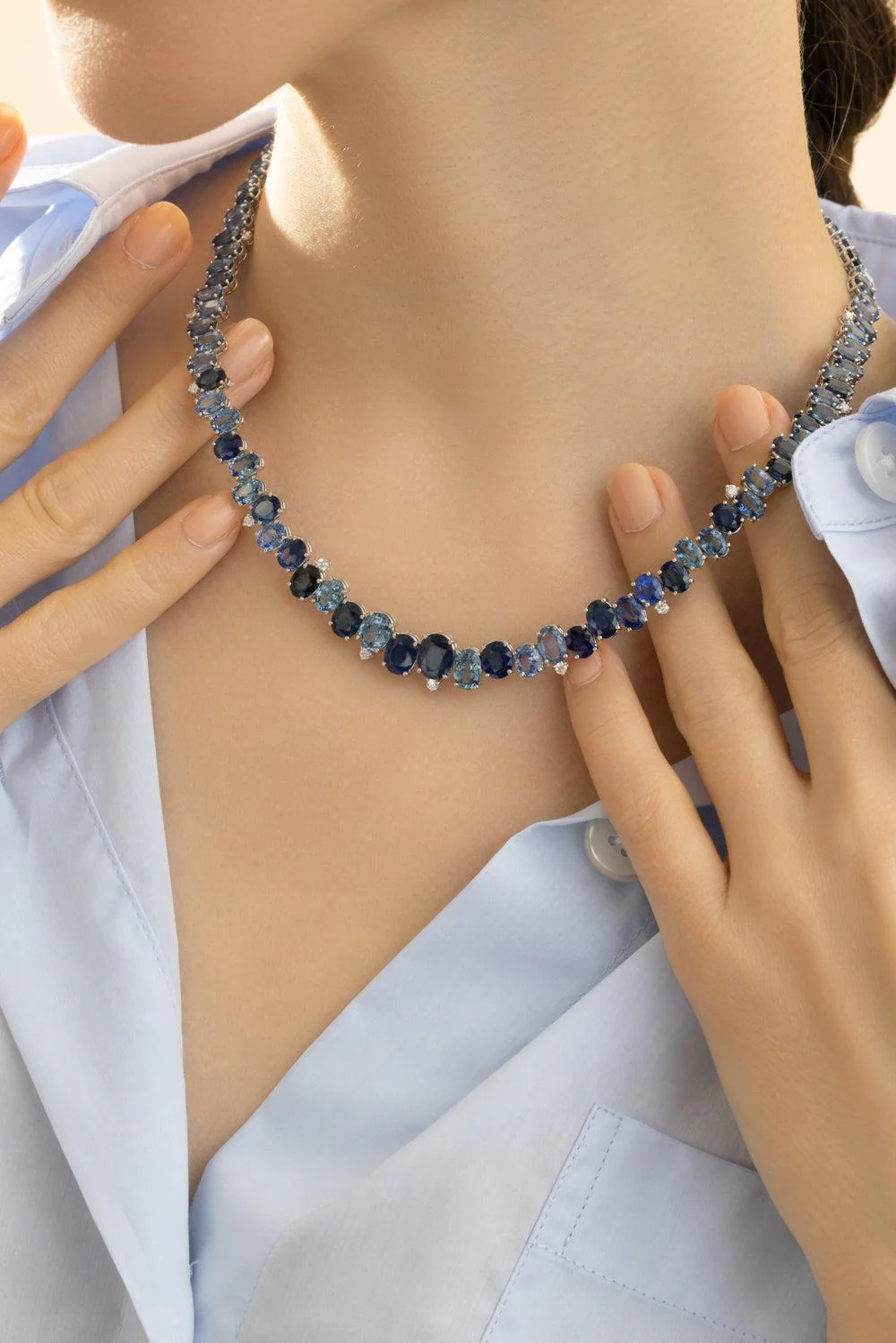 Blue Sapphire Zig Zag Necklace - Image 4