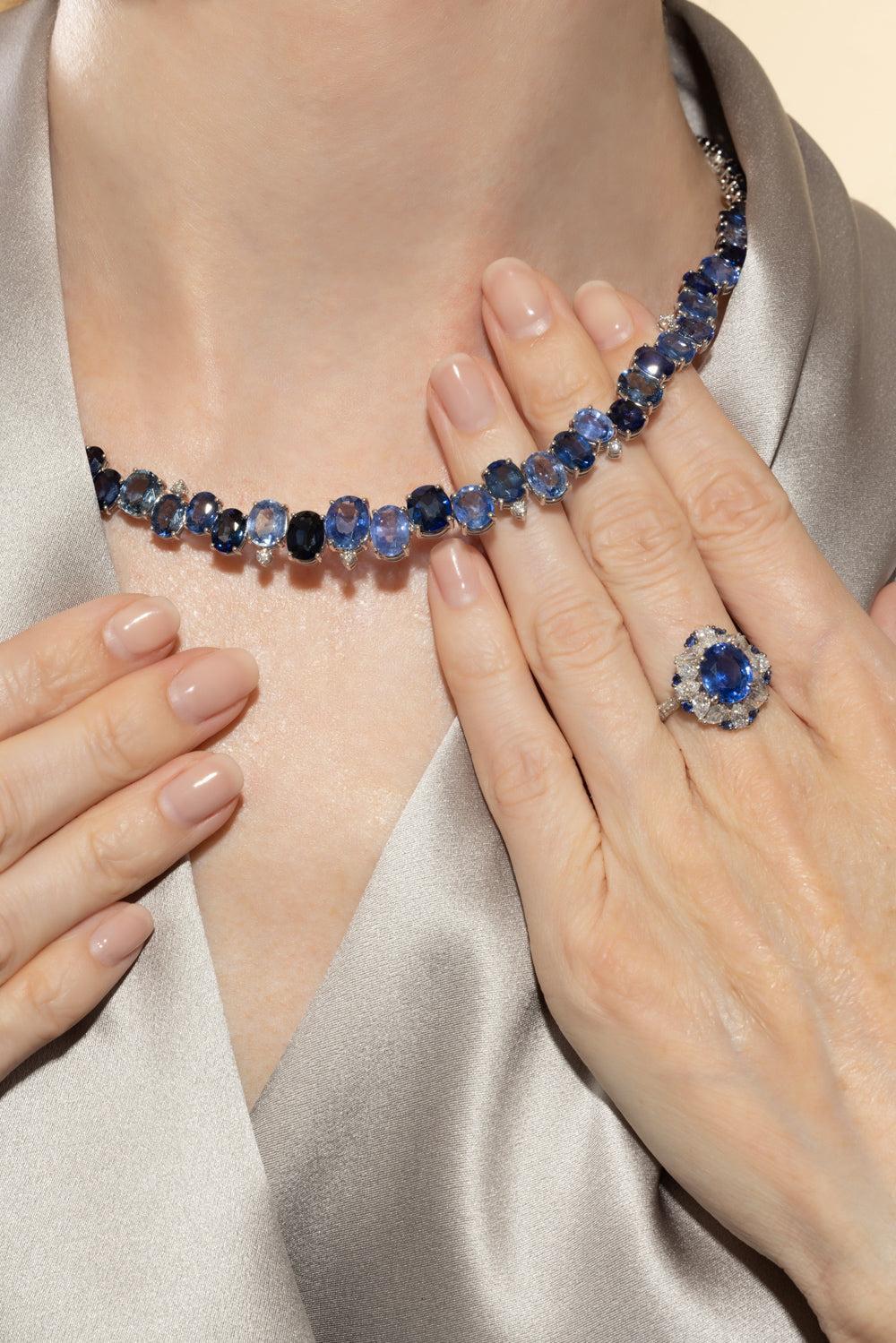 Blue Sappire Ombre Zig Zag Necklace - Image 2