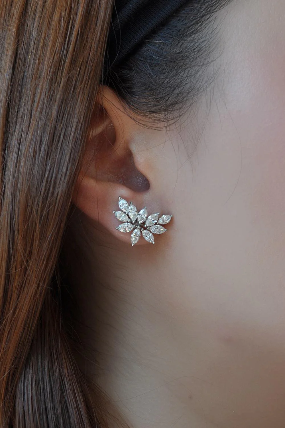 Juniper Leaf Diamond Stud Earrings - Image 2