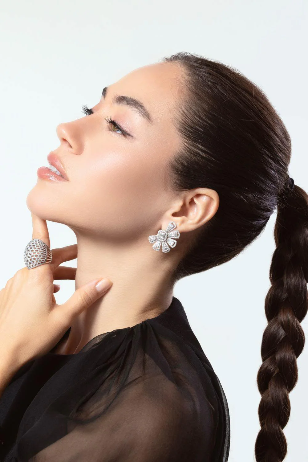 Mix Shape Diamond Fan Stud Earrings - Image 3