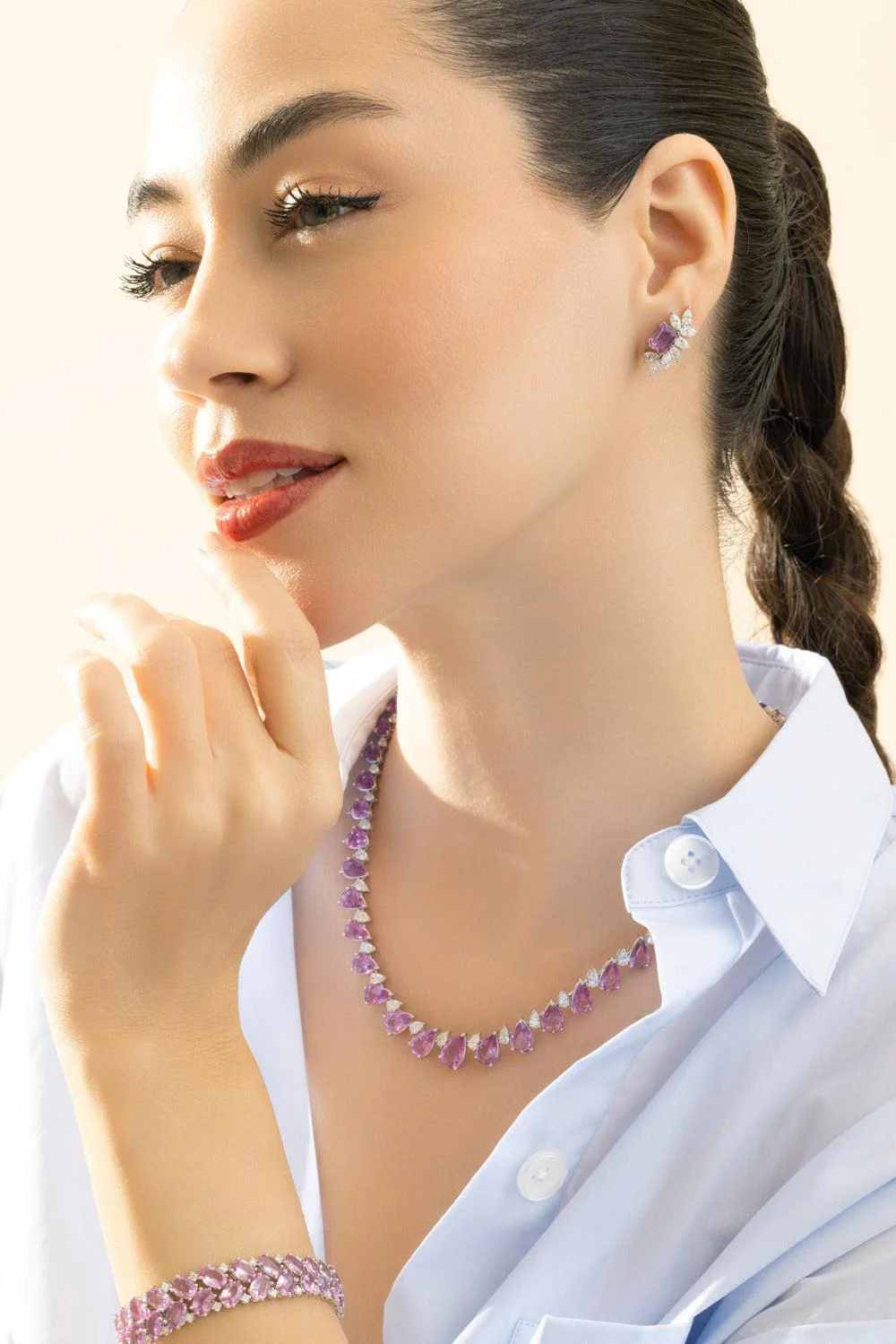 Pink Sapphire Diamond Stud Earrings - Image 2