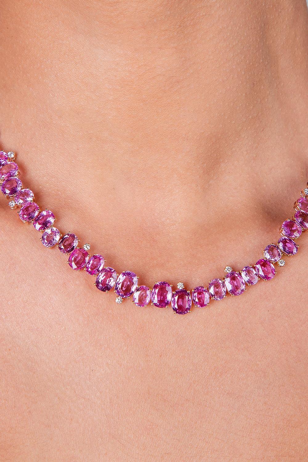 Sakura Pink Sapphire Tennis Necklace - Image 2