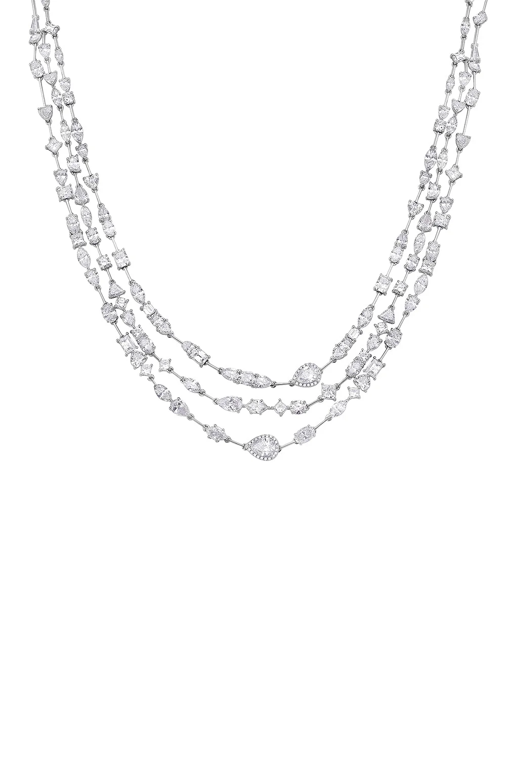 Scintillate Mixed Shape Diamond Three Step Necklace