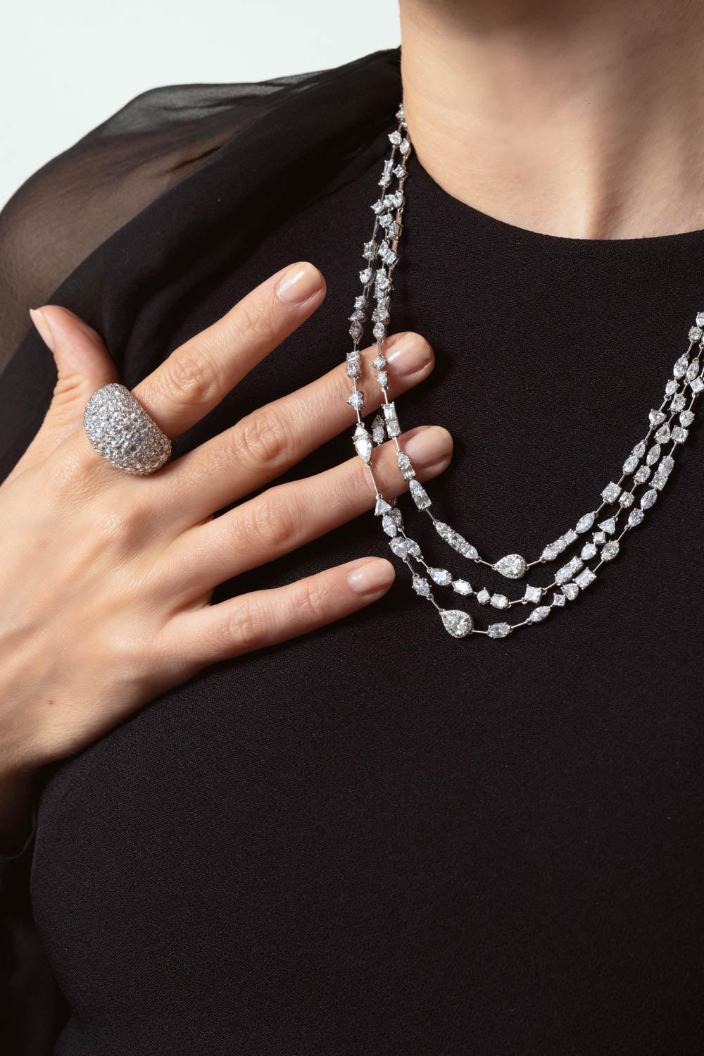Scintillate Mixed Shape Diamond Three Step Necklace - Image 2