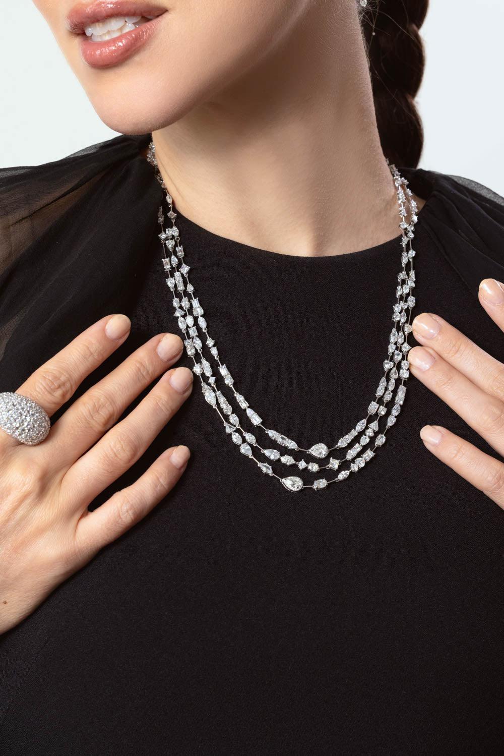 Scintillate Mixed Shape Diamond Three Step Necklace - Image 3