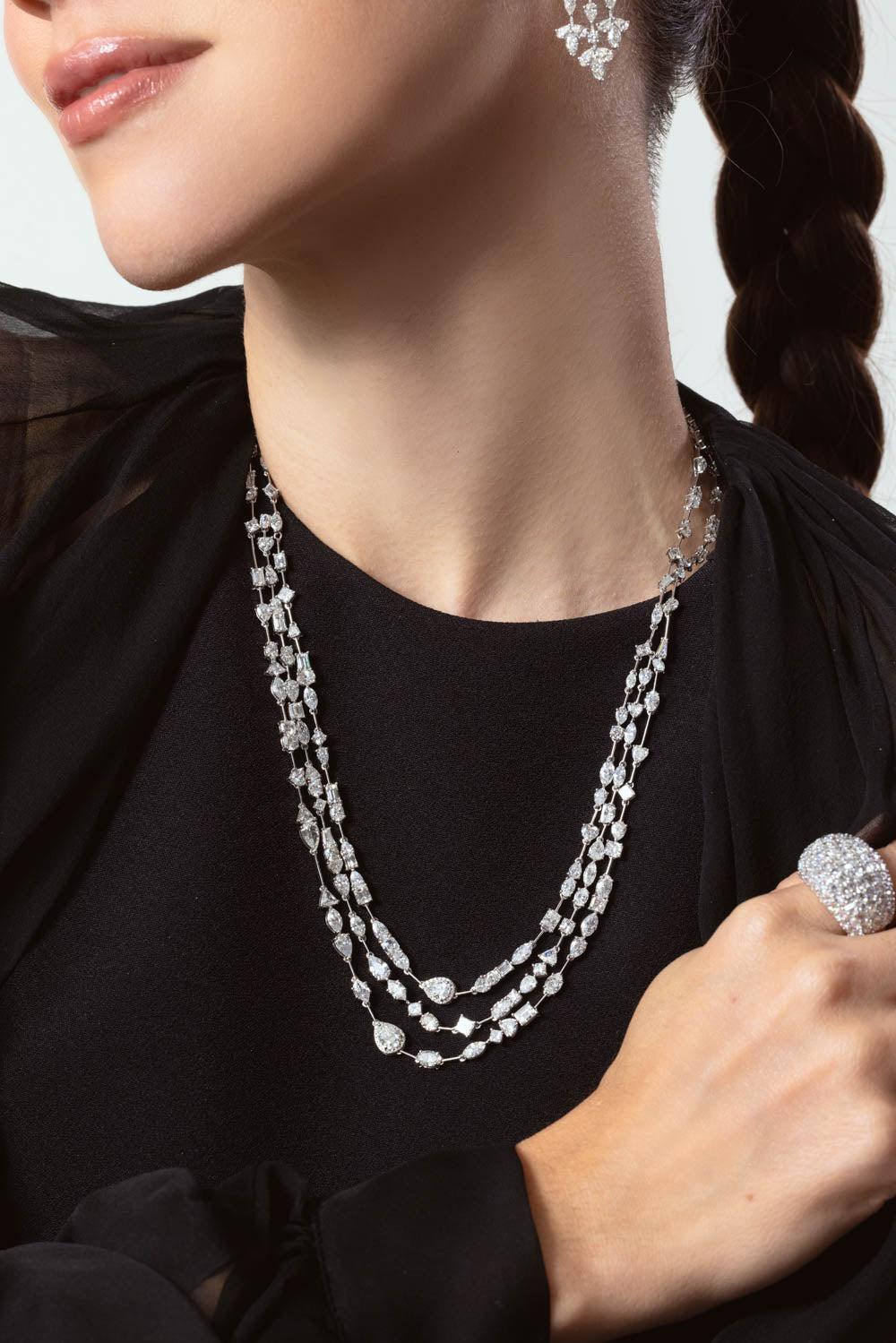 Scintillate Mixed Shape Diamond Three Step Necklace - Image 4