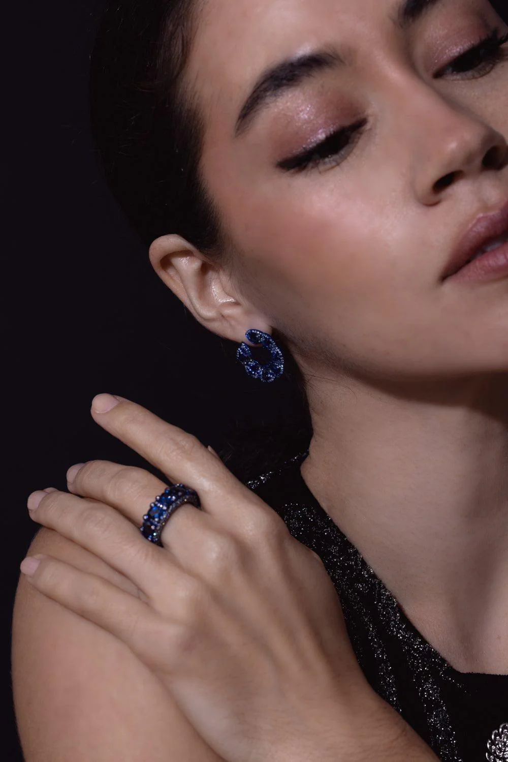 Blue Sapphire Circle Earrings - Image 3