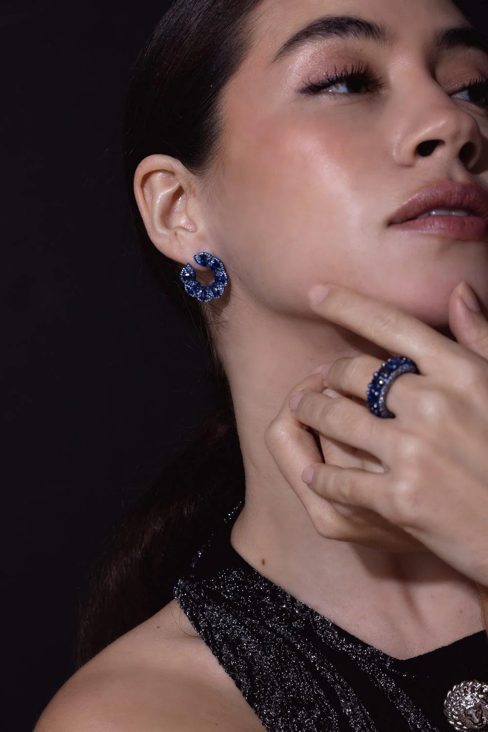 Blue Sapphire Circle Earrings - Image 4