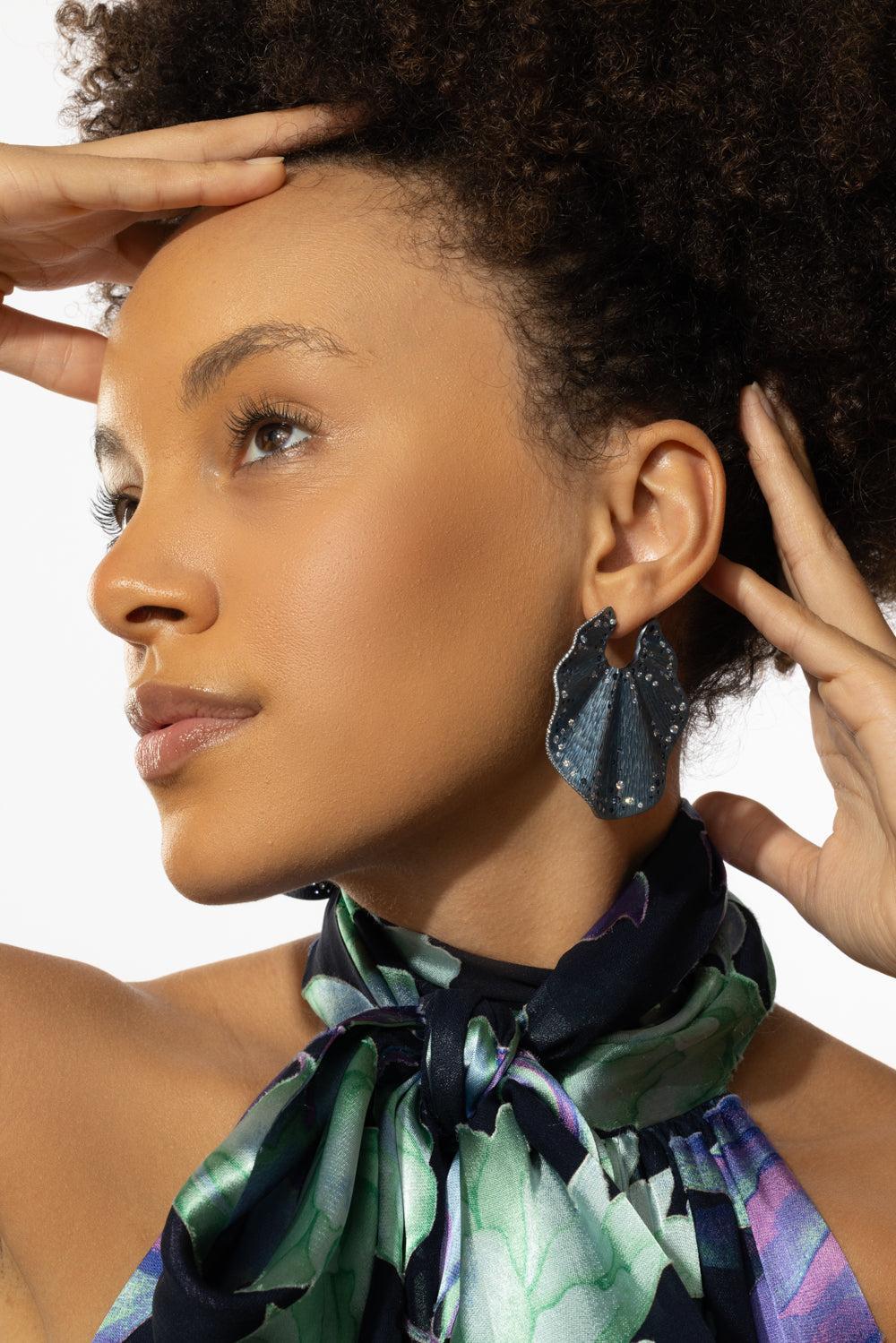 Blue Sapphire Diamond Earrings - Image 2