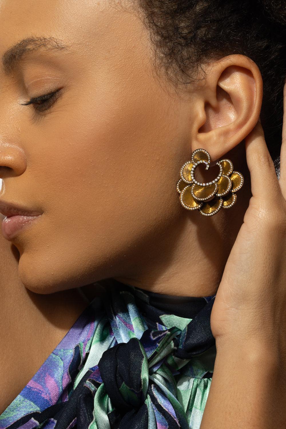 Brown Titanium Diamond Round Earrings - Image 3