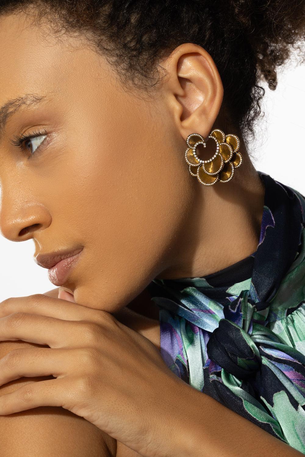Brown Titanium Diamond Round Earrings - Image 4