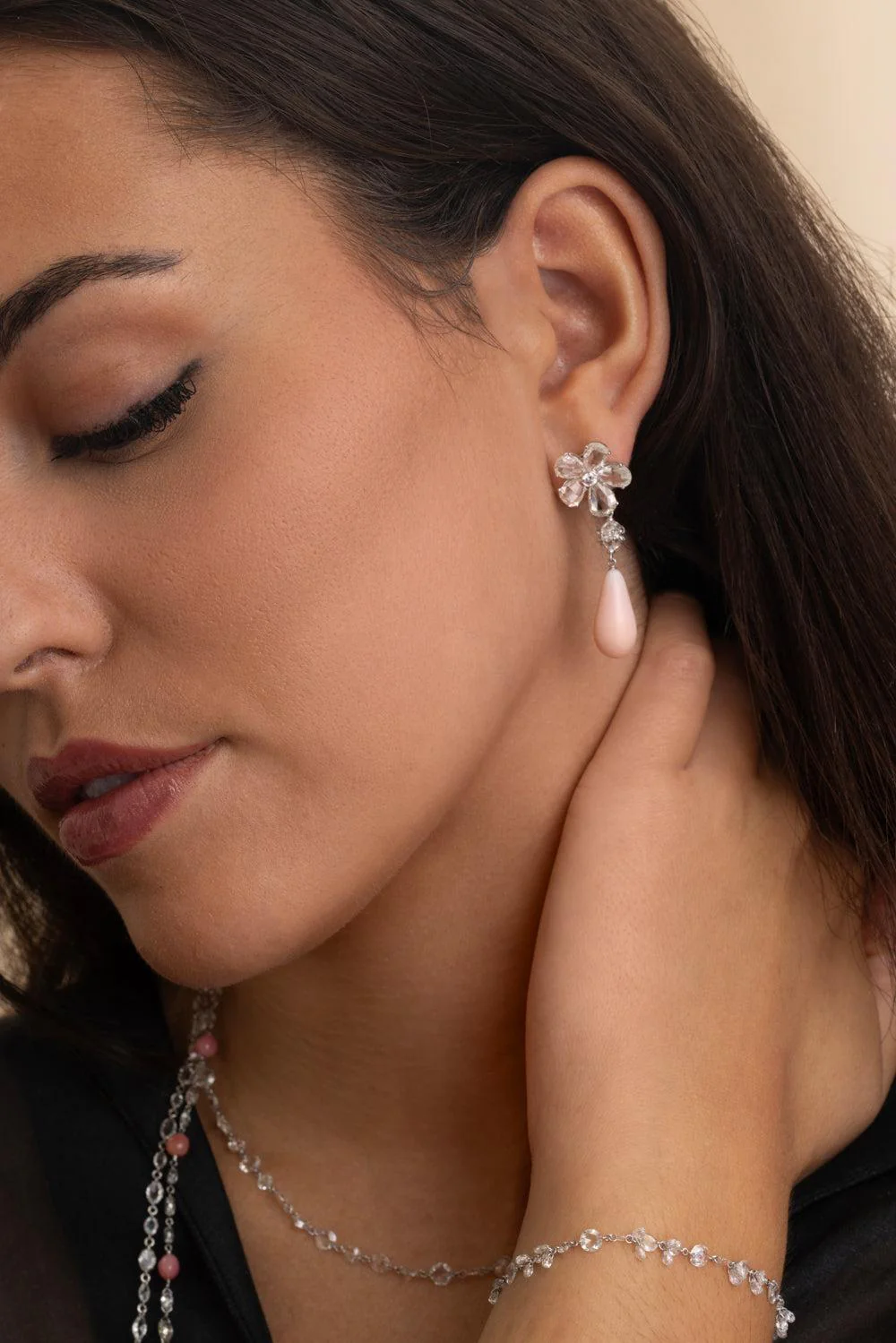 Conch Pearl Drop Diamond Earrings - Image 3