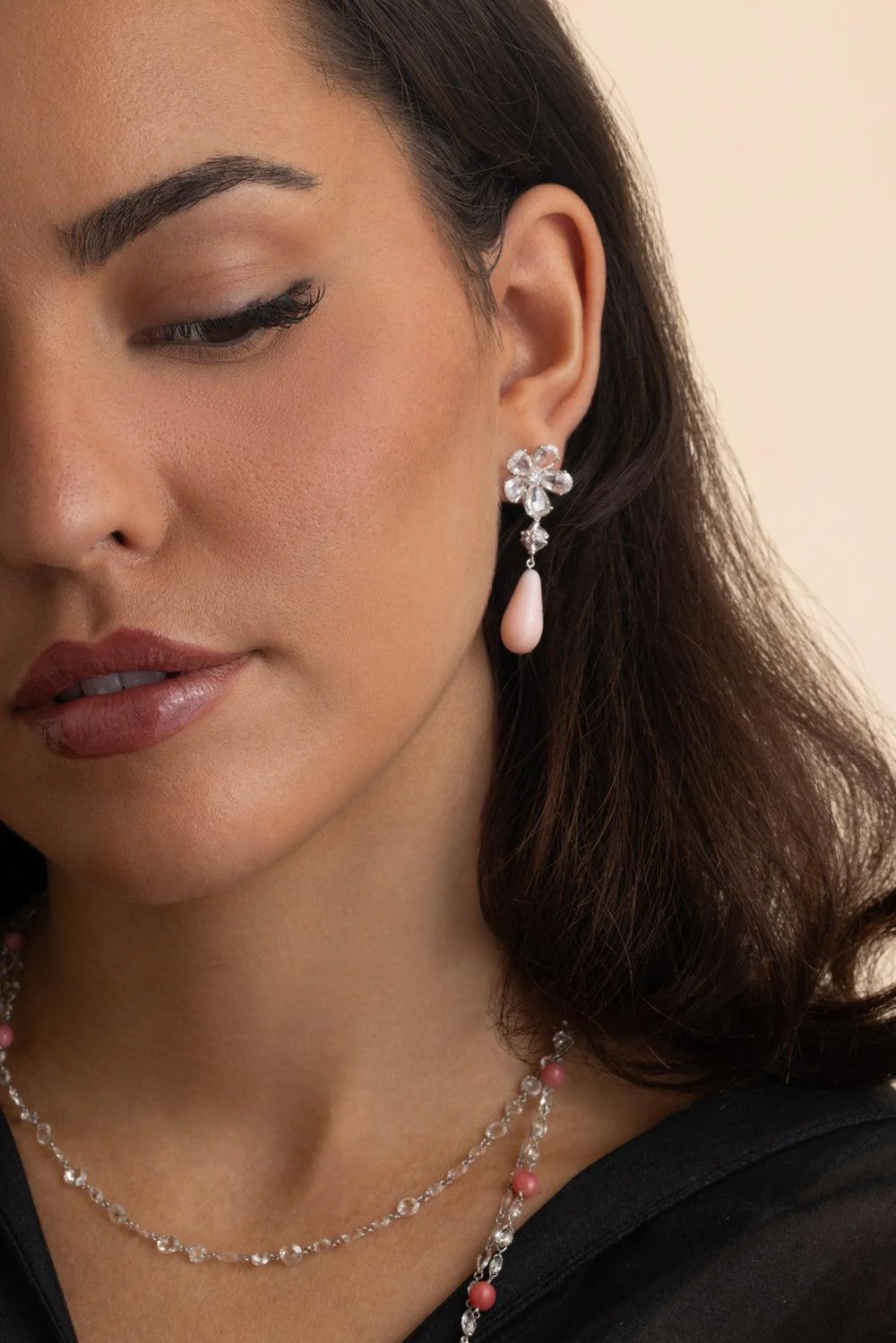 Conch Pearl Drop Diamond Earrings - Image 4