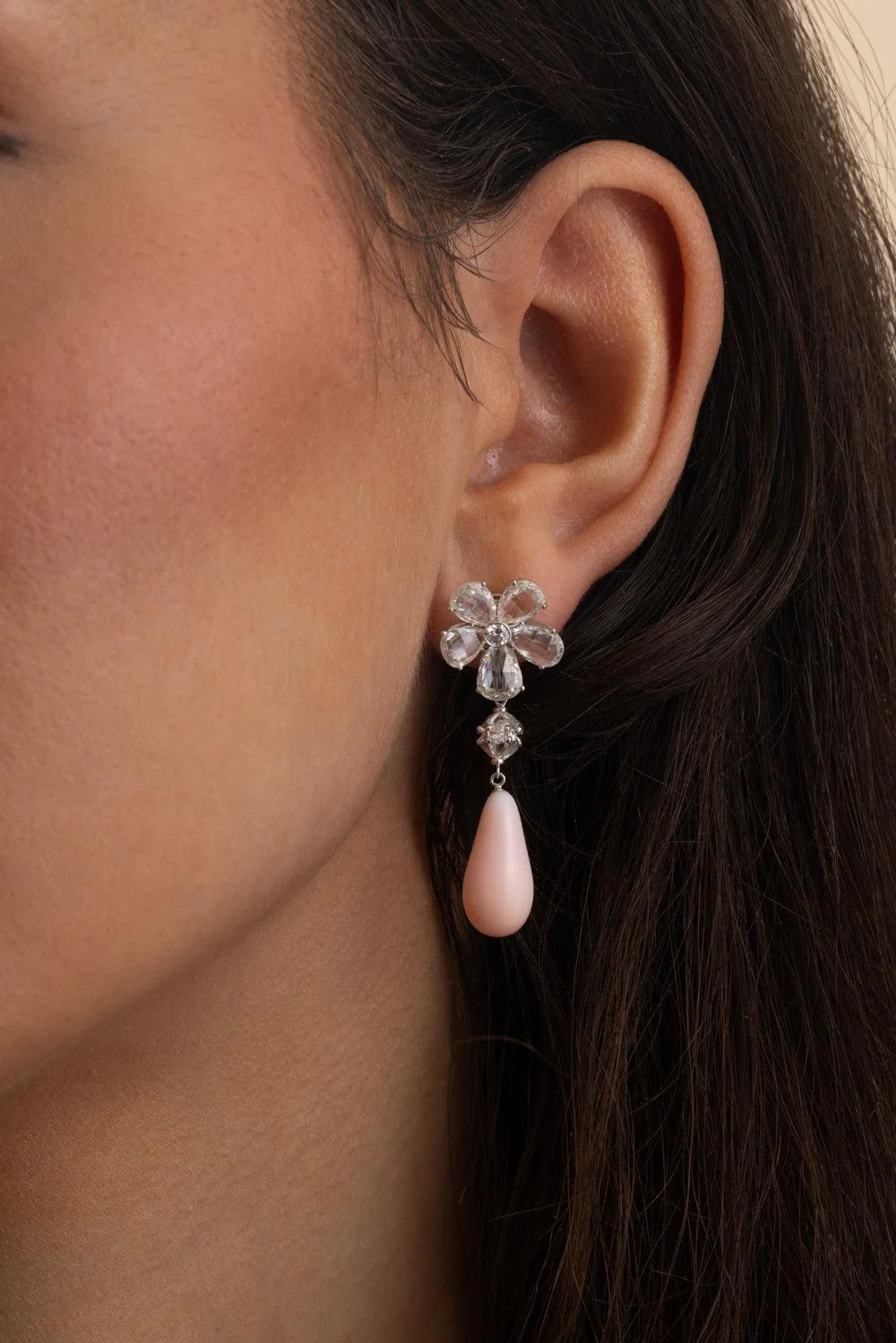 Conch Pearl Drop Diamond Earrings - Image 5