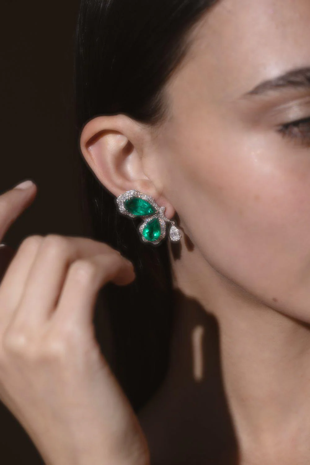 Emerald Diamond Briolette Earrings - Image 2