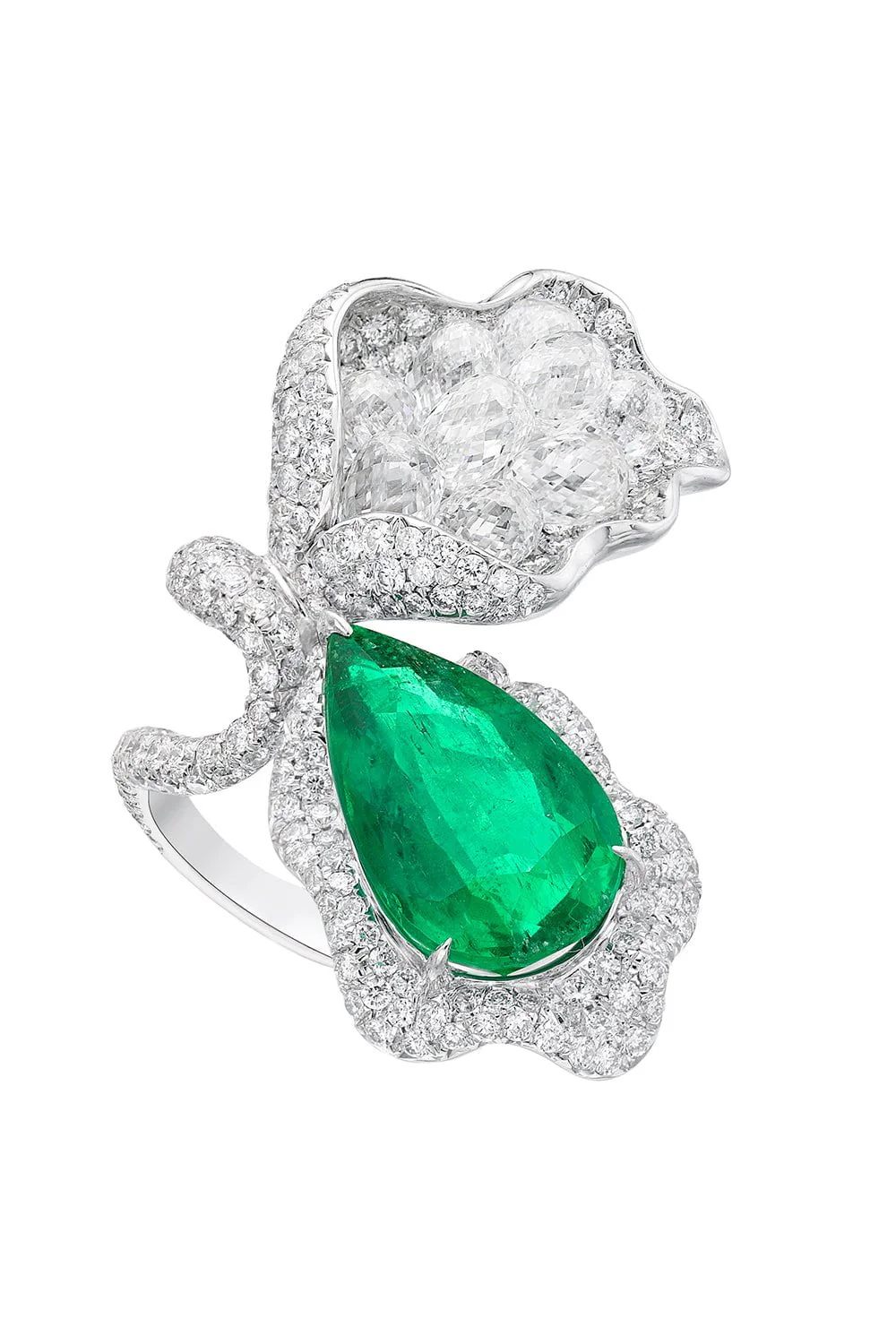 Emerald Diamond Briolette Ring
