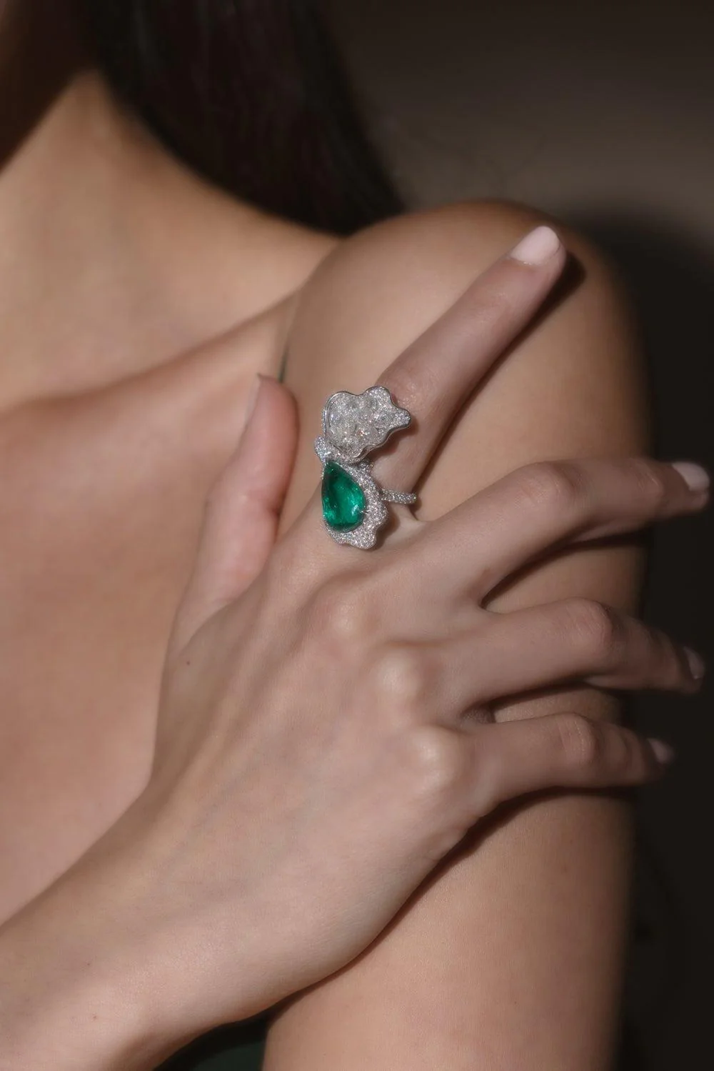 Emerald Diamond Briolette Ring - Image 2