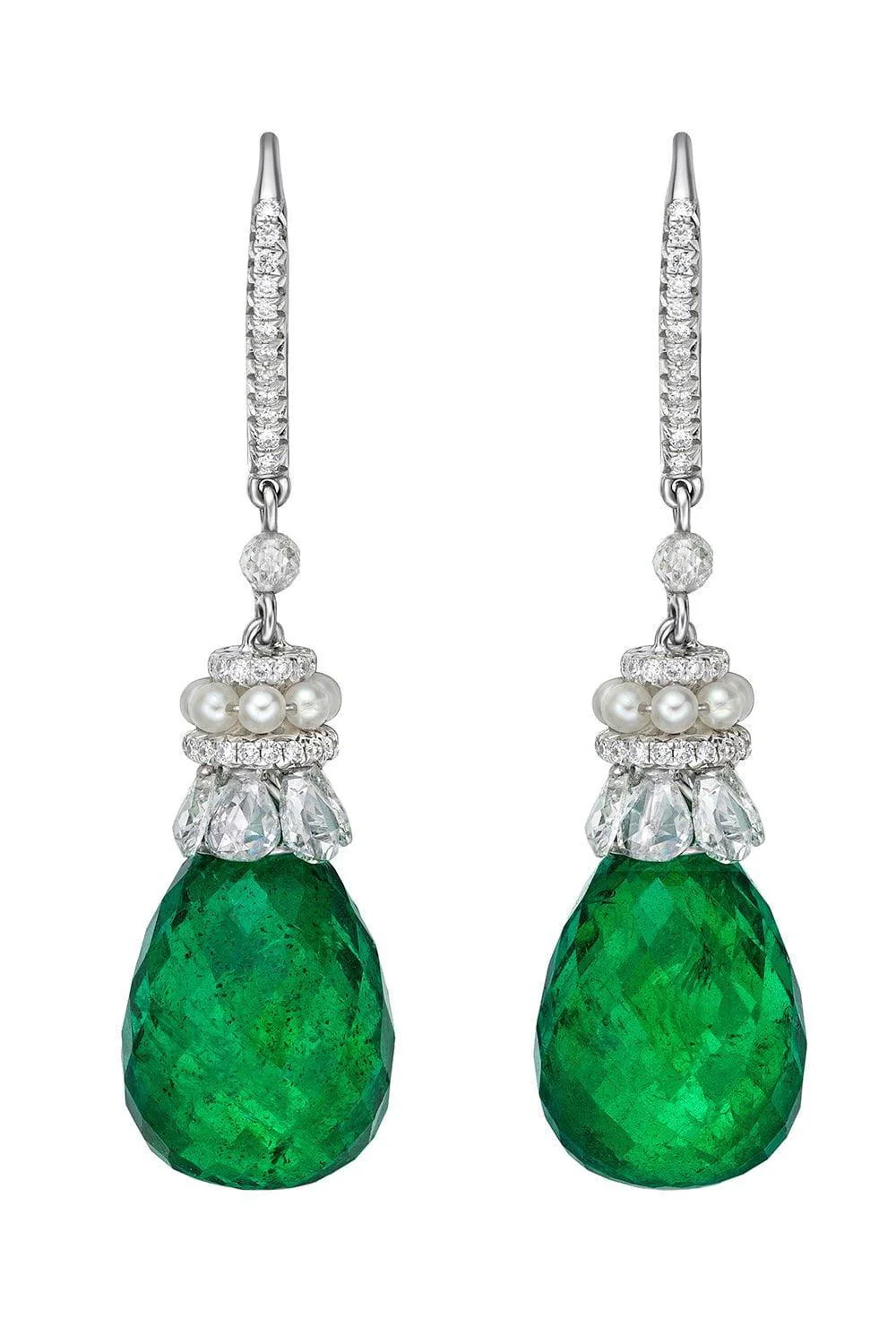 Emerald Faceted Diamond Drop Earrings