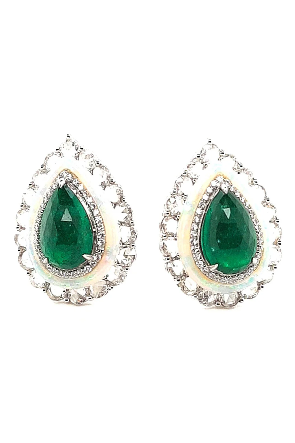 Emerald Rosecut Carved Opal Earrings