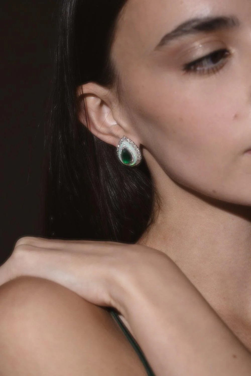 Emerald Rosecut Carved Opal Earrings - Image 2