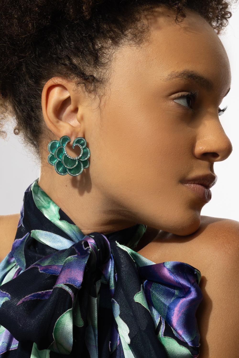 Green Titanium Diamond Round Earrings - Image 3