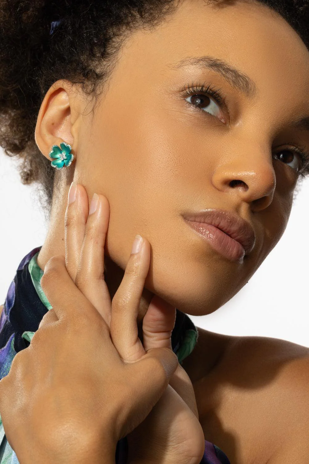 Light Green Diamond Flower Earrings - Image 3