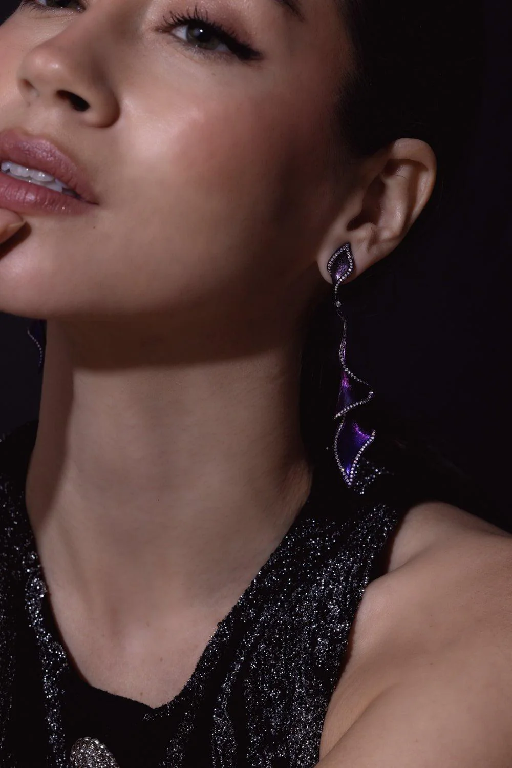 Purple Diamond Drop Earrings - Image 3