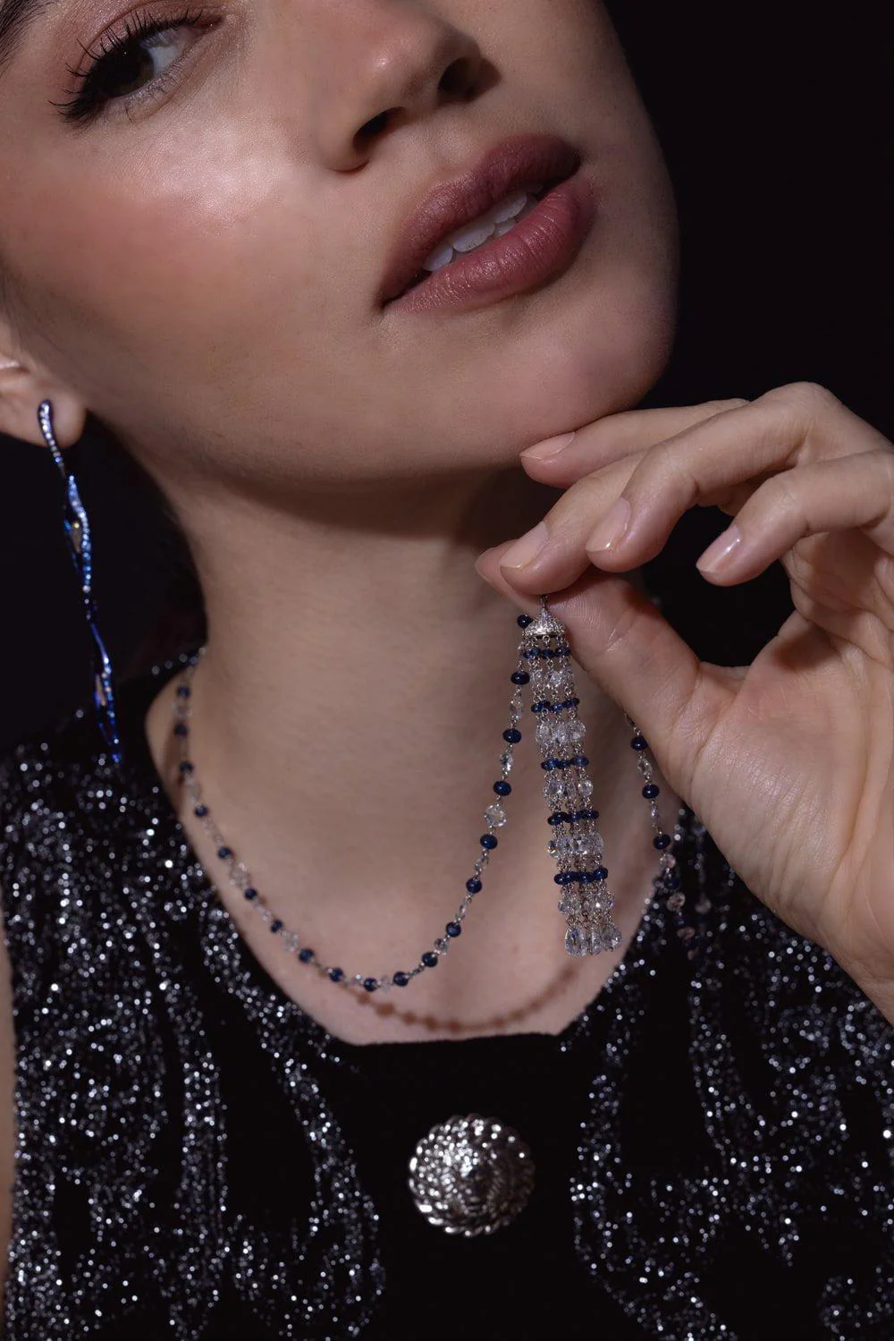 Sapphire Diamond Tassel Necklace - Image 3