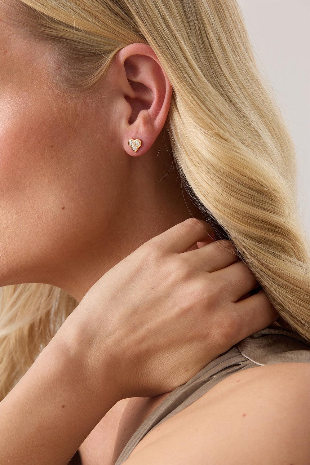Diamond Heart Honey Comb Petite Stud Earrings