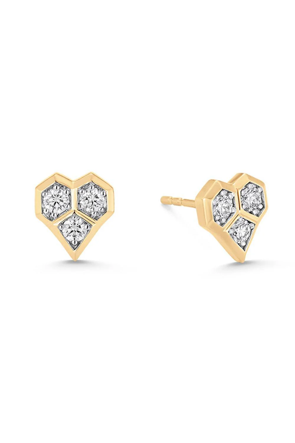Diamond Heart Honey Comb Petite Stud Earrings - Image 2