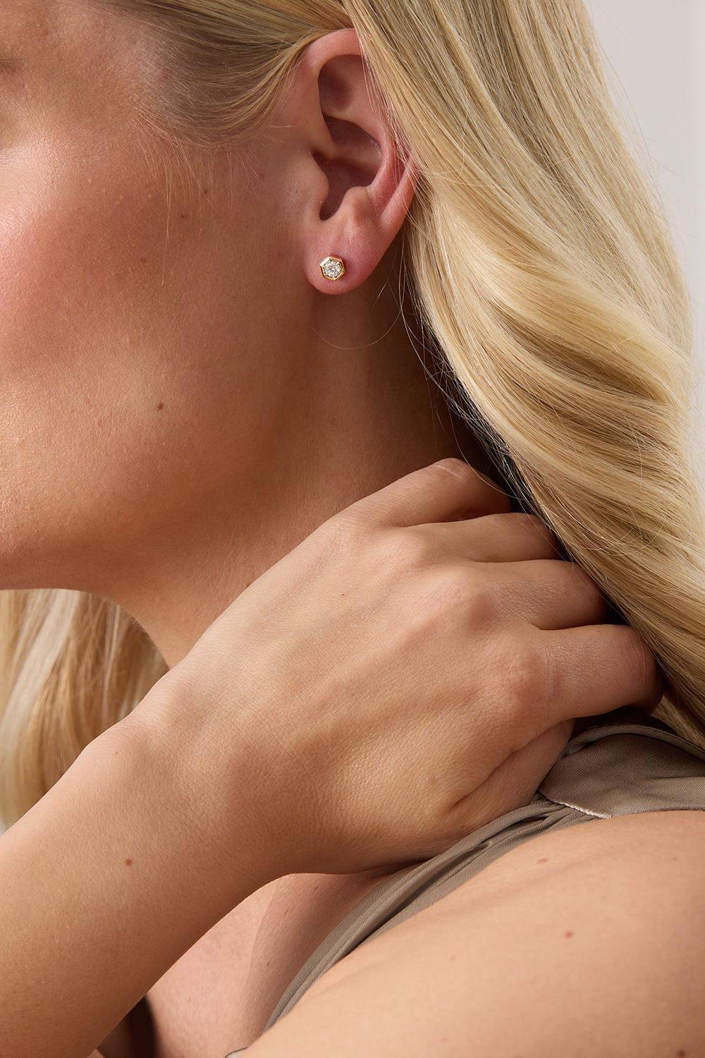 Diamond Honey Comb Stud Earrings - Image 2