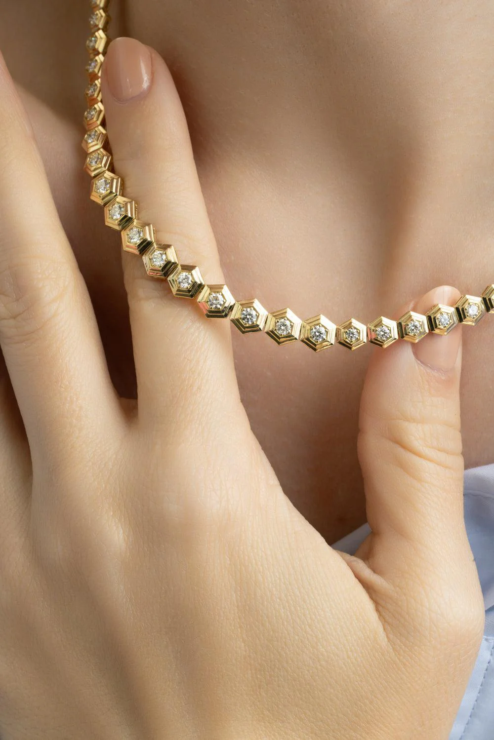 Diamond Partial Honey Comb Choker Necklace - Image 4